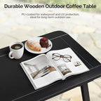 VINGLI Outdoor Folding Coffee Table, Natural Poplar Wood Patio Coffee Table, No Assembly Required, Ideal for Balcony, Porch, and Living Room, Oval, Black