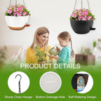 10 inch Hanging Planters for Indoor Plants, 3 Pack Self-Watering Hanging Planter Pots with Chain and Drainage Holes, Outdoor Plastic Hanging Baskets for Garden Home Decor