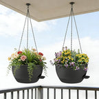 2 Pack 12 Inch Self Watering Hanging Planters for Indoor Plants, Large Black Plastic Hanging Pots with Chains for Outdoor Patio Garden Home Decor Black