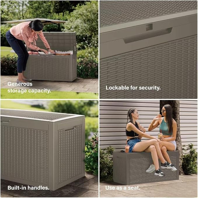 150 Gallon Outdoor Storage Box Waterproof Lockable Resin Deck Box Large - Image 7