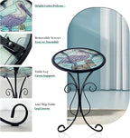 LIFFY Outdoor Side Table, 12" Glass Pelican Tabletop Patio Tables with Metal Frame, 21" Height Indoor Small Round Home Decorative Plant Stand Outside for Garden Patio Yard Porch
