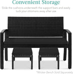 Best Choice Products Set of 2 Wicker Ottomans, Multipurpose Outdoor Furniture for Patio, Backyard, Additional Seating, Footrest, Side Table w/Removable Cushions, Steel Frame - Black/Black