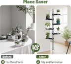 Tension Rod Plant Stand, Plant Poles for Hanging Plants Indoor, 6 Tier Tension Pole Plant Hanger, Floor to Ceiling Plant Pole with 6 Trays Hanging Plant Stand (Fit 3.6-10ft Ceiling)
