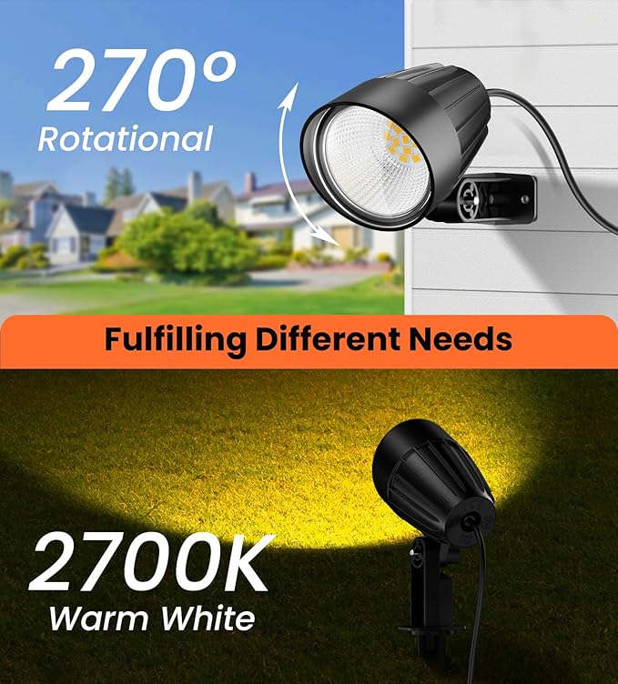 MEIKEE 7W 800lm Low Voltage Landscape Lights, 12V 24V LED Landscape Lighting with Connectors, 2700K IP66 Waterproof Outdoor LED Spotlights for Garden Pathway Yard Decoration (8 Pack)