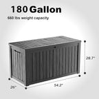 180 Gallon Resin Outdoor Deck Box Waterproof Patio Furniture, Garden Tools, Cushions, Pool Accessories Outside Storage (Black, 180 Gallon)