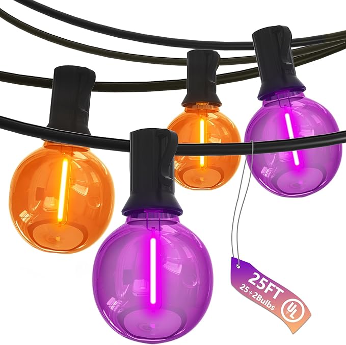 String Lights, 25 FT G40 LED Globe Lights with Orange and Purple Bulbs
