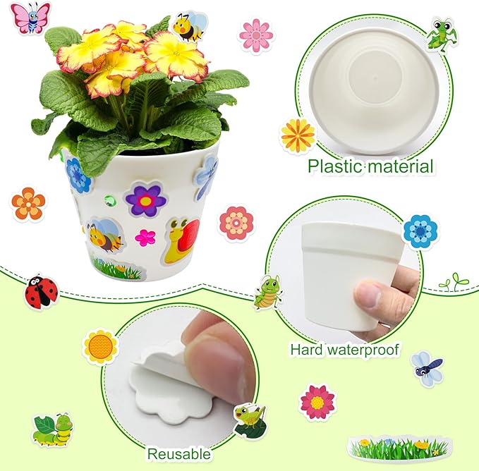 Cinrobiye 30 Set Garden Paper Pot Craft Kit，DIY Flower Plant Crafts with 216 Foam Stickers Watercolor Pens Plastic Plant Tags for Spring Summer Gardening Art Project Classroom Party Activities (Big)