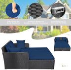 HAPPYGRILL Patio Rattan Daybed Outdoor Loveseat Sofa Set with Padded Cushion Pillows and Sturdy Aluminum Foot Wicker Patio Furniture for Garden Porch Poolside