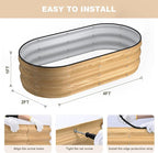 4x2x1FT Galvanized Raised Garden Beds,Raised Garden Bed with Safety Edging and Gloves,Oval Metal Planter Box for Gardening Vegetables Flowers Herb-Natural Oak