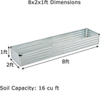 8x2x1ft(2 Pack) Galvanized Raised Garden Bed,Outdoor Planter Box Metal Patio Kit Planting Bed for Vegetables Flowers Herb,Silver