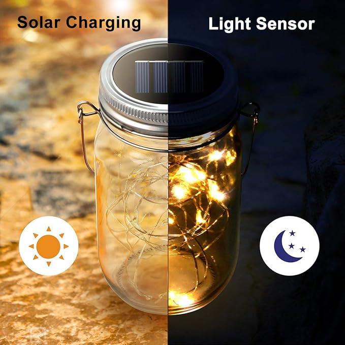 String Lights 8 Pack Solar Mason Jar Lid Lights with 30 LEDs