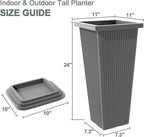 Set of 2 Tall Planters with Drainage Tray, 24 Inch Large Flower Pots for Indoor Outdoor Plants Mordern Planter Weather-Resistant for Patio, Front Door Decor, Garden (Gray Ribbed)