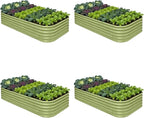 4-Pack Galvanized Raised Garden Bed 8x4x1.5 | 10x2x1.5 ft, 18" Tall Metal Planter Boxes Outdoor for Herb Vegetable, Modular Raised Flower Bed for Gardening with Zn-Al-Mg Coated - Moss Green