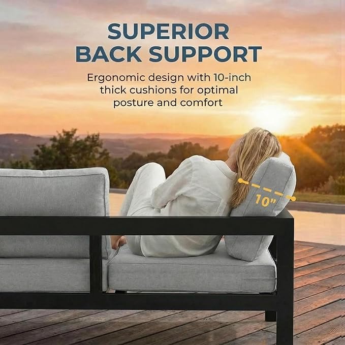 Solaste Aluminum Patio Furniture Set for All Weather, Oversized Metal Outdoor Furniture Set with 27.5" Deep Seating and 3.2" WIde Armrest, Outdoor Patio Conversation Sets with 10’’ Back Suport Cushion