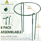6 Pack Detachable & Assemblable Metal Plant Support Stakes - Garden Support Ring, Tomato Seedling Cage, Young Monstera/Pothos for Growing Indoor/Outdoor (10" W x 16" H)