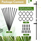 meekoo 30 Pcs Adjustable Garden Plant Support Stakes Single Stem Plant Cage Support Rings with Clips and Connect Pipe for Orchid Rose Tomato, 12 Inch (Black)