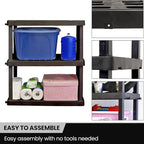 Oskar Heavy Duty Plastic Storage Shelves- for Garage, Kitchen, Bathroom Basement Kids Room, Stackable 3-Tier Black Organizer Rack for Books Shoes, Toys, Pantry, Cleaning and Closet Organization