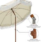AMMSUN 7ft Patio Umbrella with Fringe Outdoor Tassel Umbrella UPF50+ Premium Steel Pole and Ribs Push Button Tilt, Light Beige