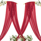 Outdoor Curtains - Red Gauze Arch Drapes, 2 Panels, 29 x 20 Ft