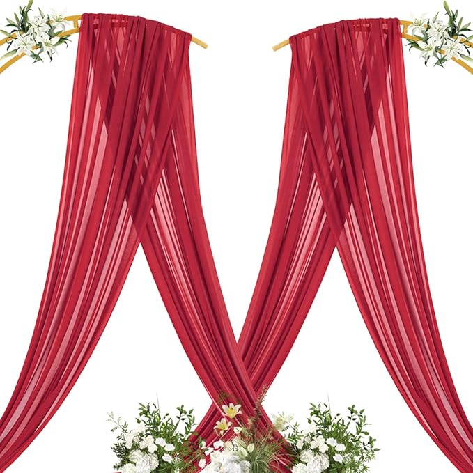 Outdoor Curtains - Red Gauze Arch Drapes, 2 Panels, 29 x 20 Ft