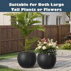 Large Round Planter with Drainage Hole, 13.7''H × 17.7''D Sphere Planter Indoor Plant Flower Pot for Outdoor Garden Patio Home, Black