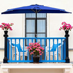 OLIXIS Half 9Ft Umbrella Outdoor Patio, Scalloped Patio Umbrella with Easy Crank, Sun Half Patio Umbrella for Balcony, Market, Garden, Blue