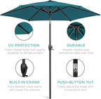 Best Choice Products 7.5ft Heavy-Duty Round Outdoor Market Table Patio Umbrella w/Steel Pole, Push Button Tilt, Easy Crank Lift - Cerulean