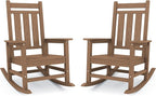 KINGYES Oversized Outdoor Rocking Chair Set of 2, All-Weather Patio Rocking Chairs for Porch, HDPE Outdoor Patio Rockers with High Back & Wide Seat for Garden, Lawn, Brown