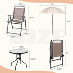 Vongrasig 6 Pieces Folding Patio Dining Set, All Weather Small Metal Outdoor Table and Chairs Set, Patio Furniture Set w/Umbrella, Glass Table & 4 Folding Chairs for Garden, Lawn, Backyard, Brown
