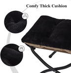 15"(H) Folding Ottoman, Foldable Footrest Stool, Portable Small Foot Stool for Couch, Collapsible Foot Rest Ottoman for Sofa, Accent Padded Ottomans for Living Room, Bedroom, Black