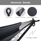 SUNCREAT 2-in-1 Hammocks Convertible Portable Double Hammock with Stand Included, Outdoor Hammock and Stand, Patented, Dark Grey with Tassel