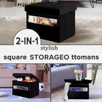 LINMAGCO Storage Ottoman Folding Foot Stool Foot Rest with Side Pocket Modern Ottoman with Storage Short Sofa Stool Velvet 17x13x13(Black)