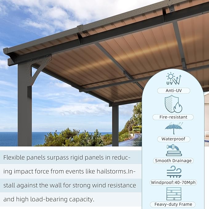 AECOJOY 14' x 12' Gazebo Outdoor Pergola, 12x14 Large Wall-Mounted Hard Top Lean to Metal Gazebo Shelter Pergolas and Gazebos Clearance with Patio Roof, Heavy Duty Awnings for Backyard, Decks