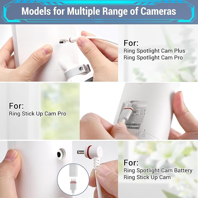 Solar Panel Outdoor for Ring Cameras (White 4P) Spotlight Cam Plus/Pro(Battery) Stick Up Cam/Pro Wireless Outdoor with 10FT/3M Long Cable Dustproof Waterproof