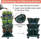 GameXcel Vertical Planter 5 Tier Stackable Planters Garden Planters Strawberry Herb Flower and Vegetable Planter Indoor Outdoor Gardening Pots with Removable Wheels and Tools