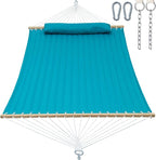 2 Person 12FT Hammocks for Outside, Double Quilted Fabric Outdoor Hammock with Spreader Bar, Large Removable Pillow, Storage Pockets, Carabiners, Max 475 lbs Capacity (Canyon Creek Aqua)