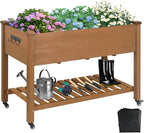 Raised Garden Bed with Legs & Wheels –, Outdoor Elevated Planter Box with Storage Shelf & Hooks for Vegetables, Flowers, and Herbs for Outdoor Gardening, Patio, Balcony,48"x 24"x 33"(Brown)