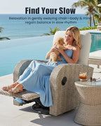 Outdoor Swivel Recliner Chair, All-Weather Wicker Reclining Patio Chair with Adjustable Backrest and Footrest