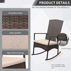 Outdoor Rocking Chair 3 Pieces High-Backed Rocking Chair Patio Rocking Chairs Outdoor Table, Khaki
