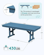 SERWALL Outdoor Dining Table, 84" Rectangular Dining Table for 6-10 Person, All Weather HDPE Outdoor Furniture for Backyard, Garden, Navy