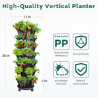 Strawberry Vertical Planters Tower Garden 3 Pack, 7 Tiered Stacking Herb Vegetable Planter with Support Pole Indoor and Outdoor - Black