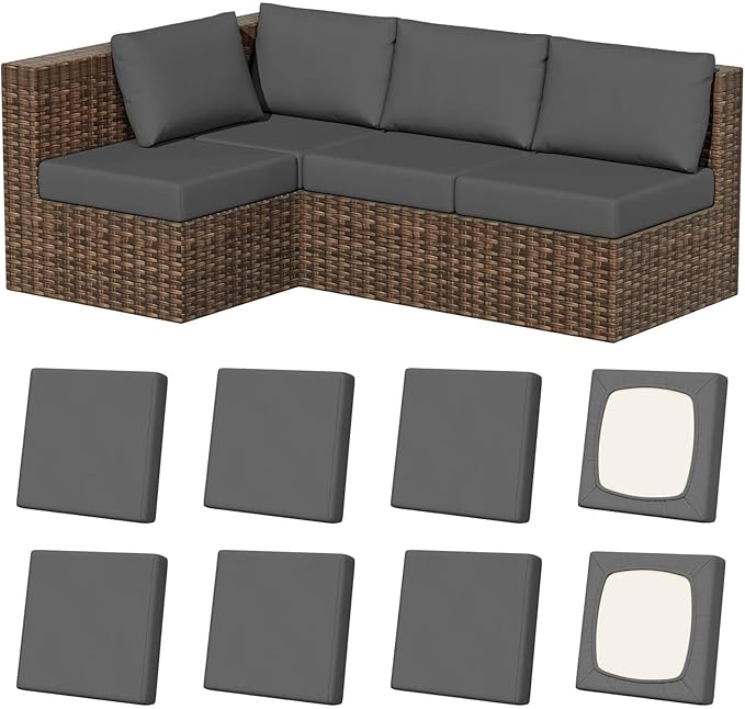 Cushion Covers 8 Pack, Stretch Fit Patio Slipcovers in Medium Grey