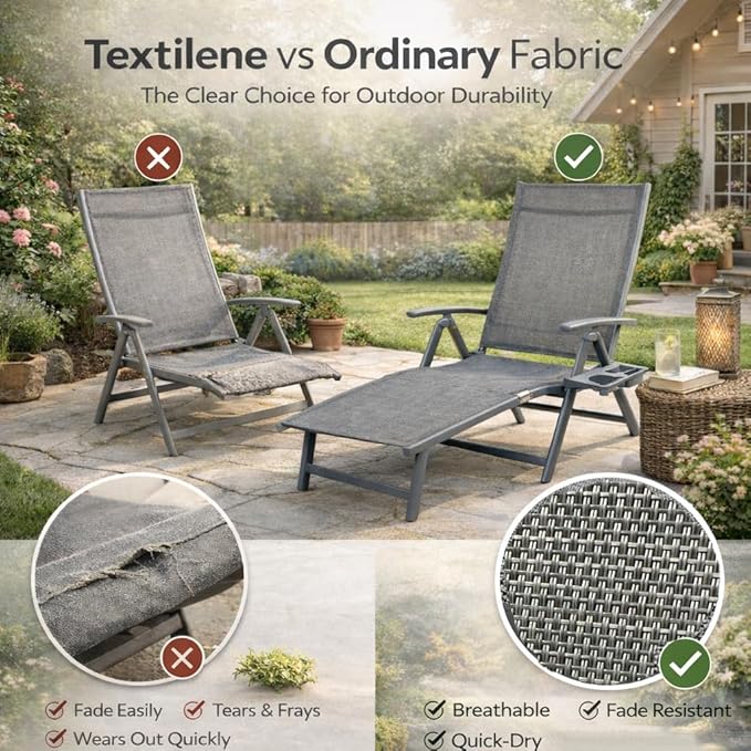 Kozyard Aluminum Outdoor Chaise Lounge Chair, Adjustable Reclining Patio Lounge with Drink Holder, Weather-Resistant Pool, Deck & Yard Recliner,Assemble-Free, Gray (Gray)