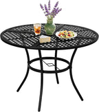 VINGLI 42" Round Outdoor Dining Table - Patio Metal Table with 1.97" Umbrella Hole, Iron Garden Table for Deck Porch Backyard, Black
