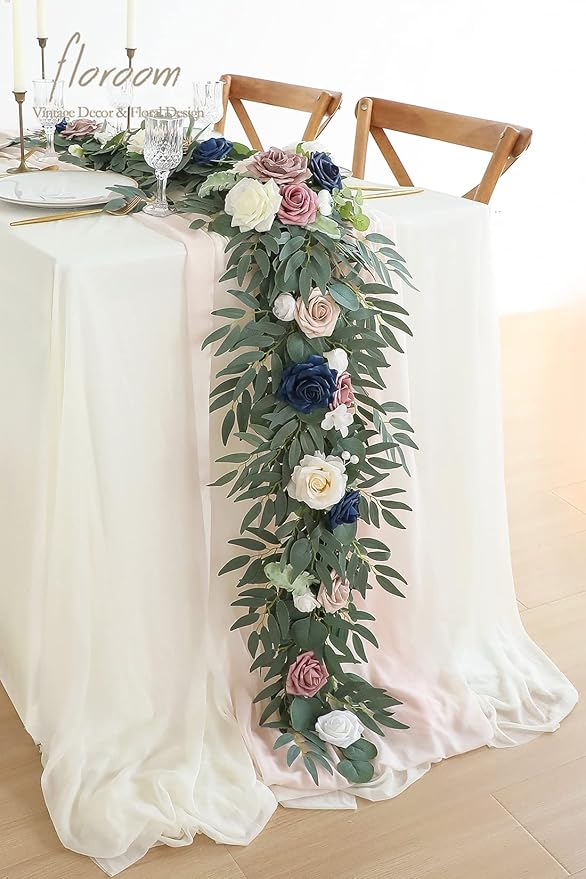 Artificial Flower Garland 6 ft Eucalyptus Willow Dusty Rose Navy