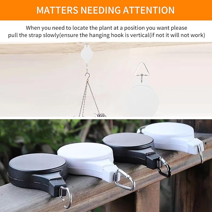 5PCS Plant Pulley System - Retractable & Adjustable Hanger for Indoor/Outdoor Use， Heavy Duty Pulley Hook for Hanging Baskets, Flower Pots, Plants, and Bird Feeders(5Pcs-White)
