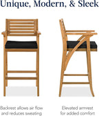 Best Choice Products Set of 2 Outdoor Acacia Wood Bar Stools Bar Chairs for Patio, Pool, Garden w/Weather-Resistant Cushions - Black