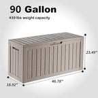 90 Gallon Outdoor Storage Box - Deck Box Container for Patio, Pool, and Garden-Waterproof and UV Resistant Resin,Lockable (Grey)