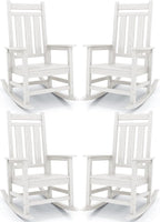 KINGYES Oversized Outdoor Rocking Chair Set of 4, All-Weather Patio Rocking Chairs for Porch, HDPE Outdoor Patio Rockers with High Back & Wide Seat for Garden, Lawn, White