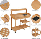 Yaheetech Potting Bench Outdoor Garden Work Bench Station Planting Solid Wood Construction for Horticulture w/Sink Drawer Rack Shelves Natural Wood